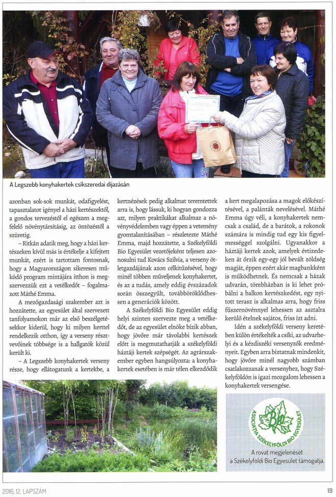 Legszebb konyhakertek Székelyföldön is 2 (Székely Gazda 2016. dec. p. 19.)